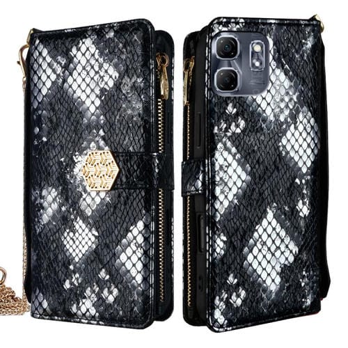 Funda de Piel con Textura de Serpiente para Infinix Hot 50I 4G (Negra)