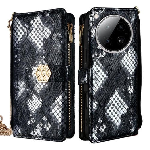 Funda de Piel Textura de Serpiente con Asa Cruzada para Infinix Zero 40 4G (Negra)