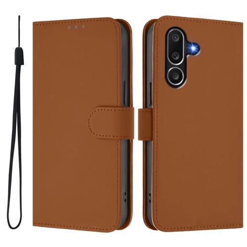 Funda de cuero con textura de piel y cordón para Samsung Galaxy M56 5G (marrón)