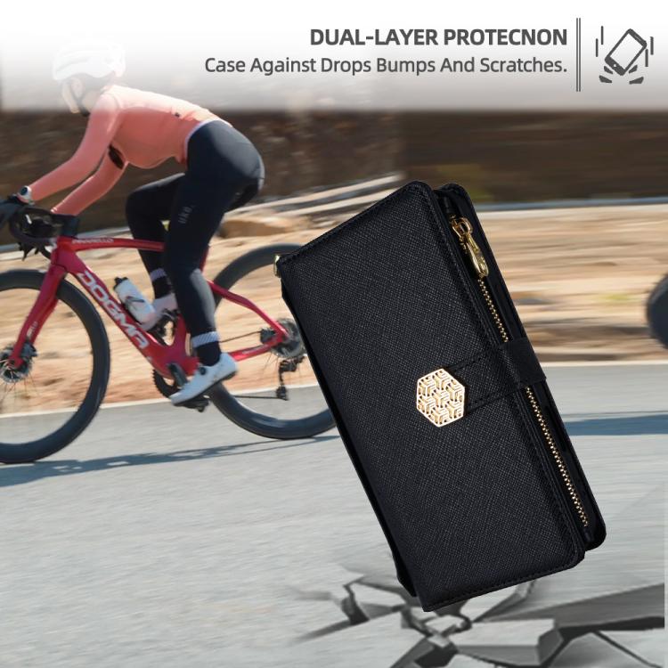 Funda de Cuero con Textura Cruzada y Asa Cruzada para Oppo A3X 5G (Negro)