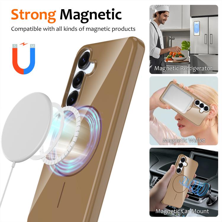 Funda MagSafe de TPU brillante a prueba de golpes con cordón para Samsung Galaxy S25 FE 5G (dorada)