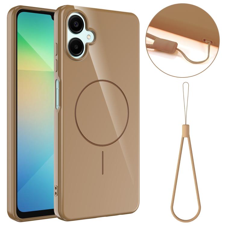 Funda MagSafe de TPU brillante a prueba de golpes con cordón para Samsung Galaxy A07 4G (dorada)