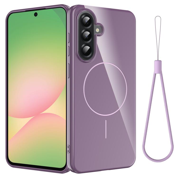 Funda MagSafe de TPU brillante a prueba de golpes con cordón para Samsung Galaxy A17 4G (morado)