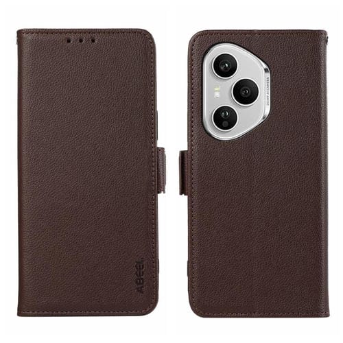 Funda de cuero con patrón de lichi y cierre magnético lateral para Honor 400 Pro Global (160,8 mm) (marrón)