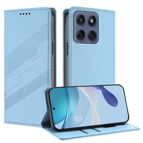 Funda de cuero retro con relieve para Motorola Edge 60 Fusion (azul claro)