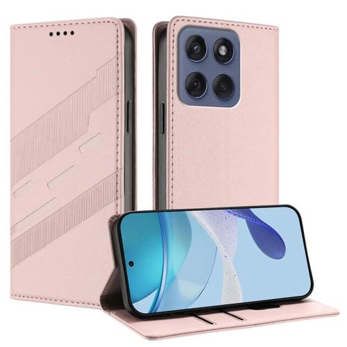 Funda de cuero retro con relieve para Motorola Moto G56 5G (rosa)