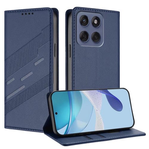 Funda de cuero retro con relieve para Motorola Moto G86 5G (azul oscuro)