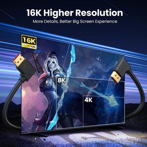 Cable Adaptador Extensión DisplayPort DP2.1 Macho a Hembra 52 Gbps 16K 30 Hz 15 cm (Negro)