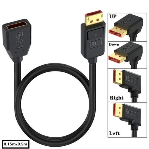 Cable Adaptador Extensión DisplayPort DP2.1 Macho a Hembra 52 Gbps 16K 30 Hz 50 cm (Negro)