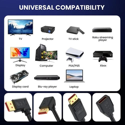 Cable Adaptador Extensión DisplayPort DP2.1 a DP2.1 52 Gbps 16K 30 Hz 50 cm (Negro)