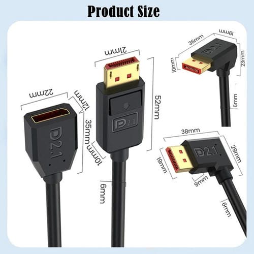 Cable Adaptador de Extensión DisplayPort DP2.1 a DP2.1 Codo Superior 52 Gbps 16K 30 Hz 1,2 m (Negro)