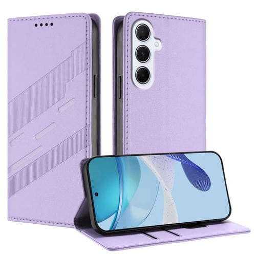 Funda de cuero retro con relieve para Samsung Galaxy A17 5G (morado claro)