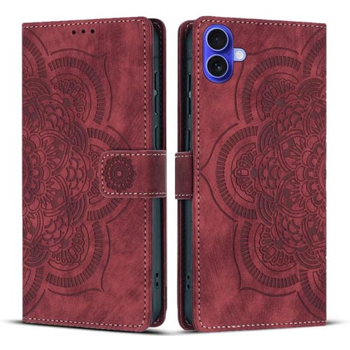Funda de cuero retro esmerilado con relieve de mandala para iPhone 17 (roja)