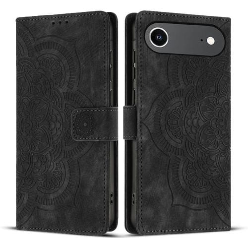 Funda de cuero retro esmerilado con diseño de mandala en relieve para iPhone 17 Air (negra)
