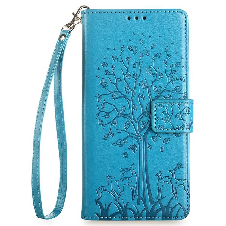 Funda de piel con relieve de árbol y ciervo para Redmi A5 4G (171,7 mm, azul)