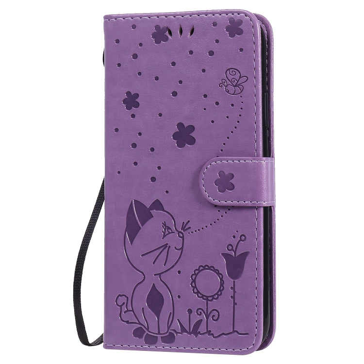 Funda de Cuero iPhone 11 Cat Bee Patrón En Relieve Tapa Horizontal Soporte Ranuras para Tarjetas Billetera (Púrpura)