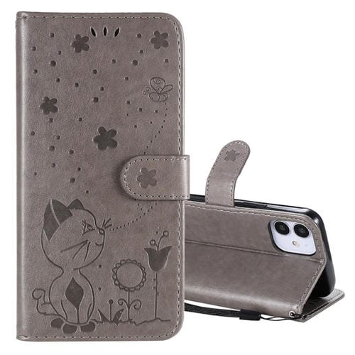 Funda de Cuero Cat Bee para iPhone 12 Mini con Tapa Horizontal, Soporte y Ranuras para Tarjetas (Gris)