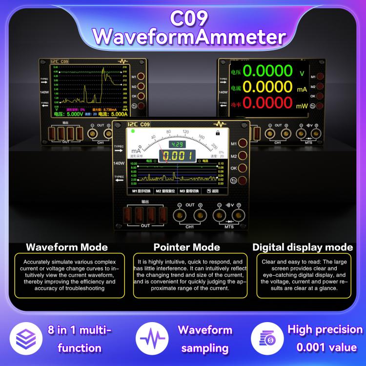 Amperímetro Digital Forma de Onda I2C C09 Modelo Host Detección de Carga y Medición de Voltaje