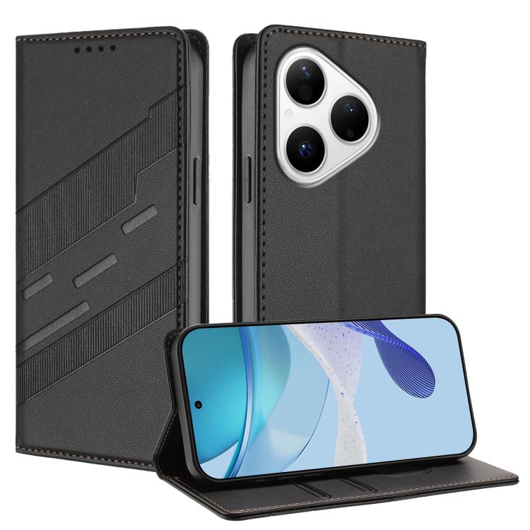 Funda de cuero retro con relieve para Huawei Pura 80 (negro)