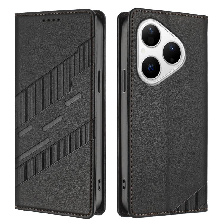 Funda de cuero retro con relieve para Huawei Pura 80 (negro)