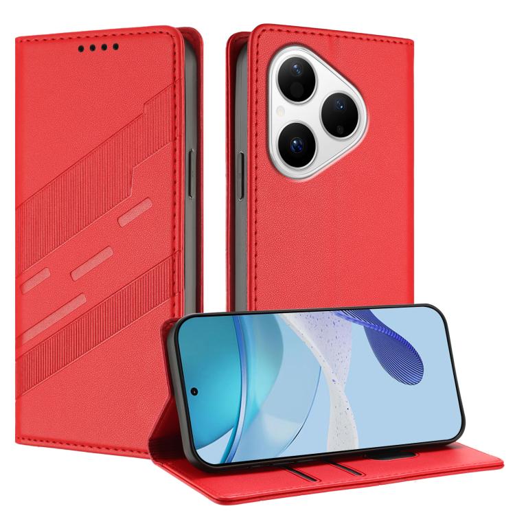 Funda de cuero retro con relieve para Huawei Pura 80 (rojo)