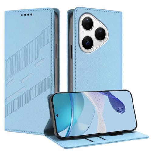 Funda de cuero retro con relieve para Huawei Pura 80 (azul claro)