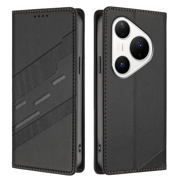 Funda de cuero retro con relieve para Huawei Pura 80 Pro (negro)
