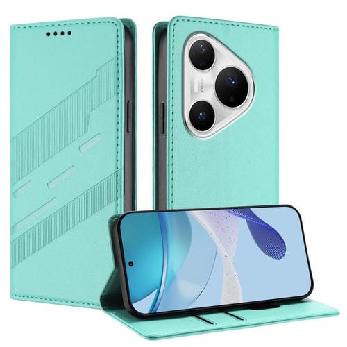 Funda de cuero retro con relieve para Huawei Pura 80 Pro+ (verde menta)