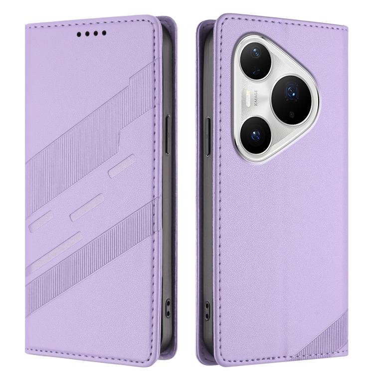 Funda de cuero retro con relieve para Huawei Pura 80 Pro+ (morado claro)