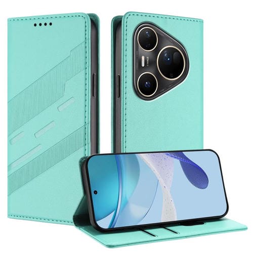 Funda de cuero retro con relieve para Huawei Pura 80 Pro Ultra (verde menta)