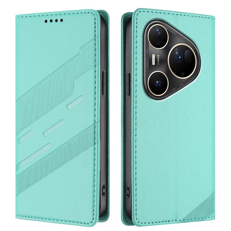 Funda de cuero retro con relieve para Huawei Pura 80 Pro Ultra (verde menta)
