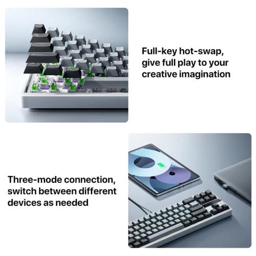 Teclado Mecánico Xiaomi Mk71 Pro con Cable, 2.4G y Bluetooth, Triple Modo para Juegos (Moon Rock)