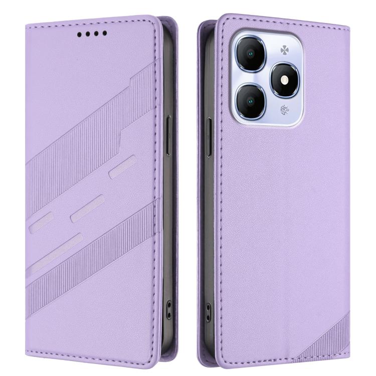 Funda de cuero retro con relieve para itel A90 (morado claro)