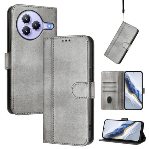Funda de cuero retro con hebilla de empalme para Xiaomi Civi 5 Pro 5G (gris)