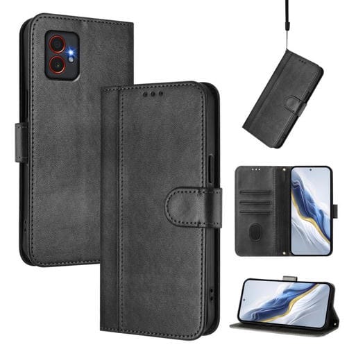 Funda de cuero retro con hebilla para Samsung Galaxy Xcover7 Pro (negra)