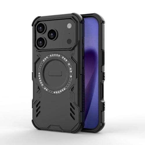 Funda con anillo magnético MagSafe y mariposa para iPhone 17 Pro, a prueba de golpes (negra)