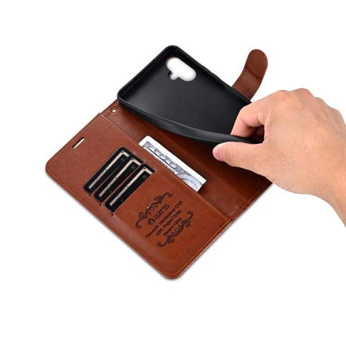 Funda de piel de oveja AZNS con tapa para Samsung Galaxy A07 4G (marrón)