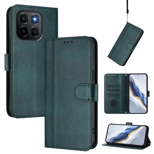 Funda de cuero retro con hebilla y empalme de línea para Honor X6c 4G (verde oscuro)