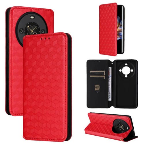 Funda de cuero con tapa y textura de cuadrícula cúbica para Fossibot S3 Pro (roja)