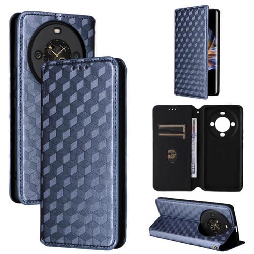 Funda de cuero con tapa y textura de cuadrícula cúbica para Fossibot S3 Pro (azul)