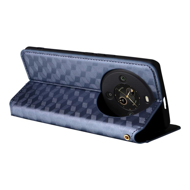 Funda de cuero con tapa y textura de cuadrícula cúbica para Fossibot S3 Pro (azul)