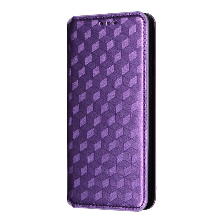Funda de cuero con tapa y textura de cuadrícula cúbica para Fossibot S3 Pro (morada)