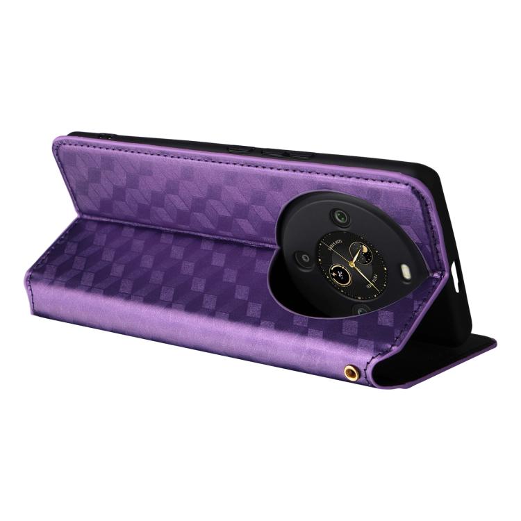 Funda de cuero con tapa y textura de cuadrícula cúbica para Fossibot S3 Pro (morada)