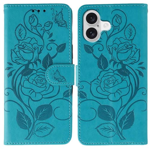 Funda de piel con estampado de mariposa rosa para iPhone 17 (azul)