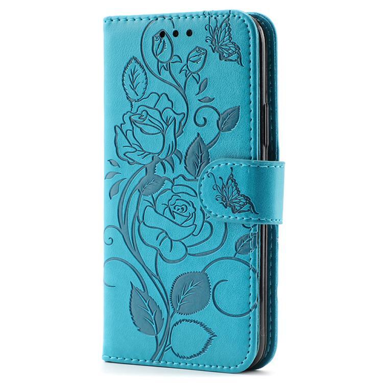 Funda de cuero con relieve de mariposa rosa para Samsung Galaxy XCover7 Pro (azul)