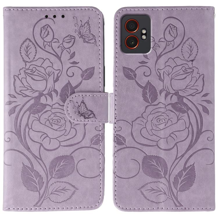Funda de cuero con relieve de mariposa rosa para Samsung Galaxy XCover7 Pro (morada)