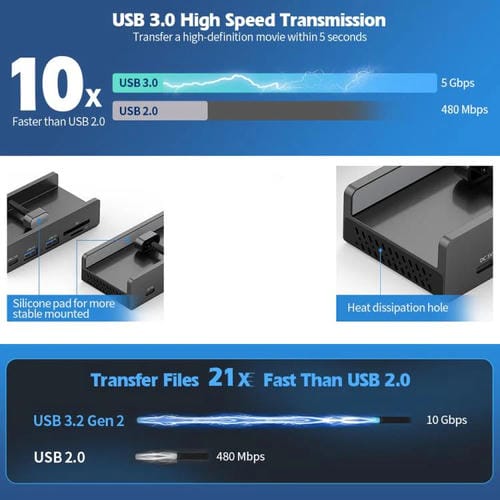 Concentrador de abrazadera ORICO HCL-3A1C-Pro 3 puertos USB y tipo C (Negro) aleación de aluminio
