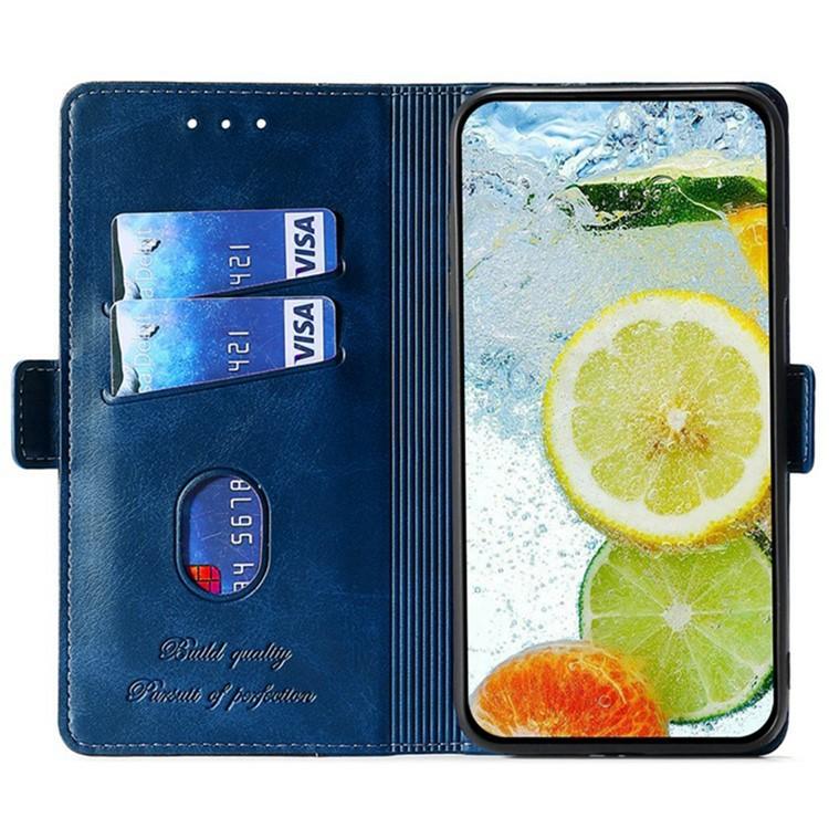 Funda de cuero con hebilla lateral en color de contraste para Redmi A5 4G (171,7 mm) (azul y gris)