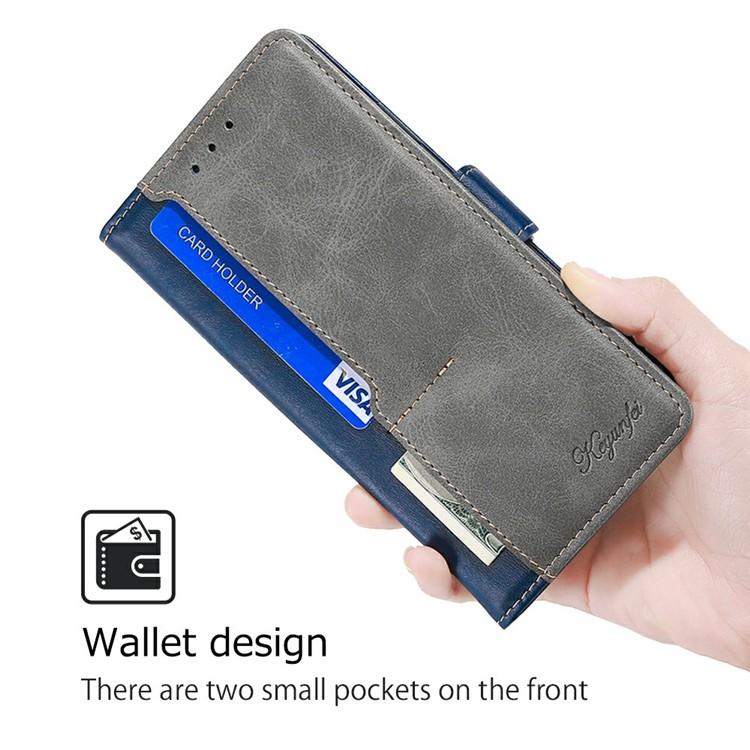 Funda de cuero con hebilla lateral en color de contraste para Redmi A5 4G (171,7 mm) (azul y gris)