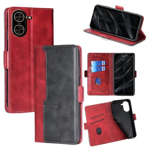 Funda de cuero con hebilla lateral en color de contraste para Redmi A5 4G (171,7 mm) (rojo y negro)